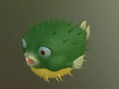 Puffer balloonfish Fugu high and low poly textured 3d model Low-poly 3D model