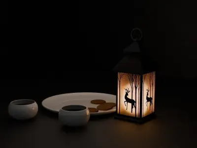 Lantern with silhouette Free low-poly 3D model