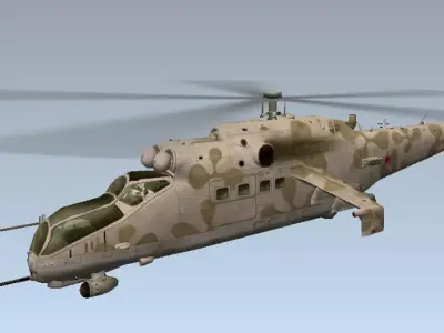 Low-poly 3D model Mi-24 Hind Helicopter  Low-poly 3D model