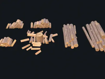 Wood Logs Stack Low-poly 3D model