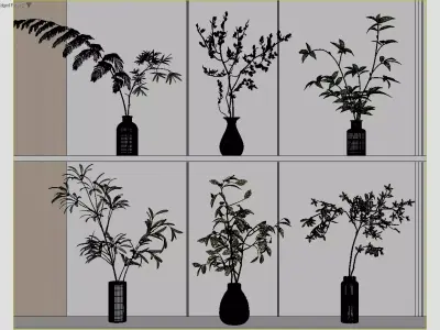 Modern Green Plant with Glass Vase Collection 3D model