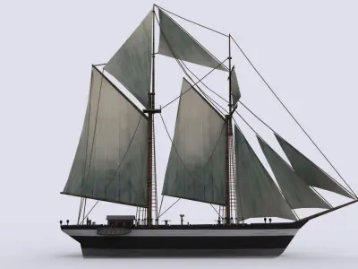 Schooner sailing ship Low-poly 3D model