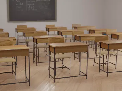 Chair and Table School Free low-poly 3D model