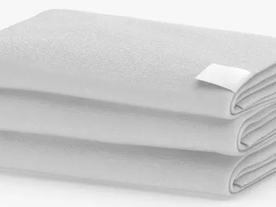 Folded Bath Towels Large 3 Pile White Blue and Gray 3D model