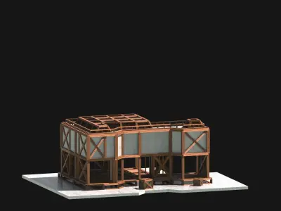 Medieval Low Poly Building Castle Wooden Village Stone House 37 Low-poly 3D model