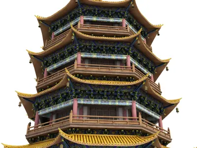 Chinese palace architecture Low-poly 3D model