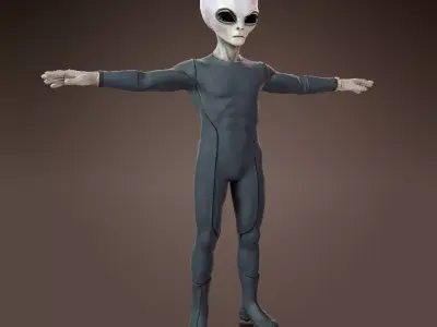 Grey Alien 3D Model T-Pose Low-poly 3D model