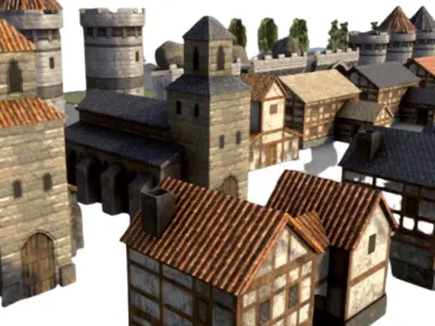 medieval city low-poly 3D model purchase