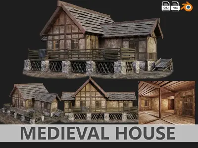 Medieval Old House PBR 4K GameReady Pack 17 to 20 Low-poly 3D model