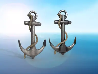 anchor karobelny and ship metal PBR game ready 2 textures Low-poly 3D model