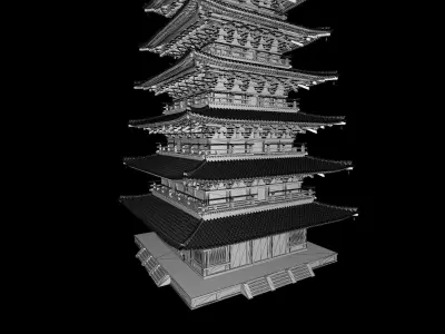 Japan Todaiji Temple Pagoda Low-poly 3D model