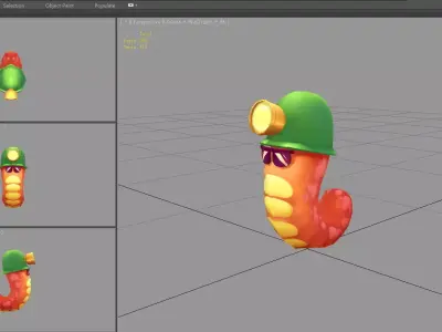 Cartoon caterpillar miner Low-poly 3D model