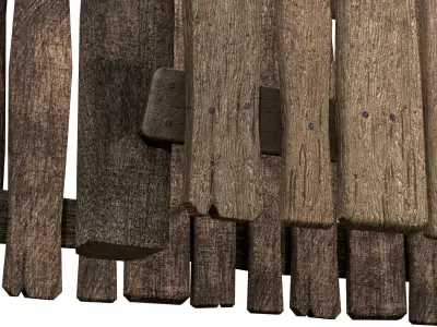 Rustic Old Wooden Fence dirty fencing Low-poly 3D model