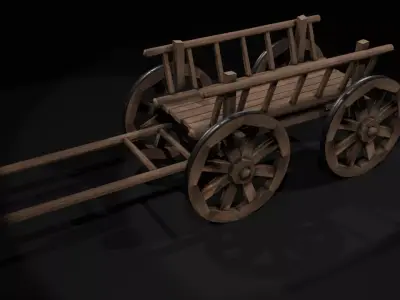 wooden cart Low-poly 3D model