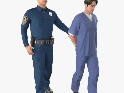 Policeman Escorting Asian Prisoner 3D model purchase