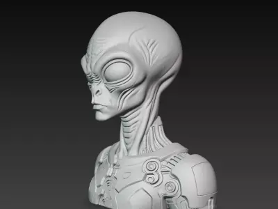 Alien Cyborg Bust STL Futuristic Sci-Fi Creature 3D print model