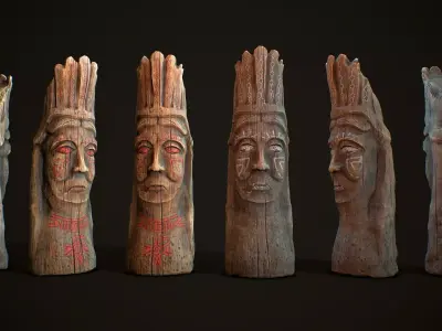 Totem wood 8 pbr 4k Low-poly 3D model