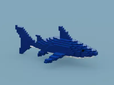 Voxel Shark Low-poly 3D model