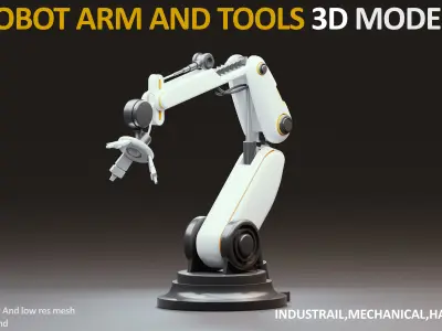 10 Industrial Robot Arm and 5 tools 3D model Low-poly 3D model