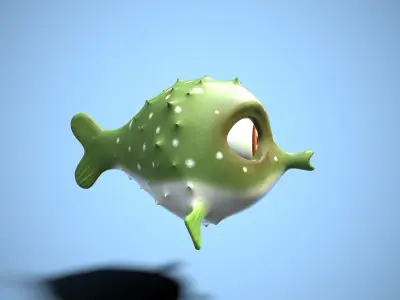 cartoon fugu fish Low-poly 3D model