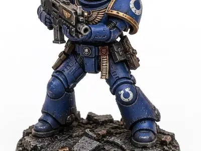 Blue Power Armor Sci Fi Warrior STL Miniature Figure 3D print model