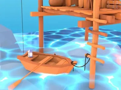 Seashack blender file with water material Low-poly 3D model