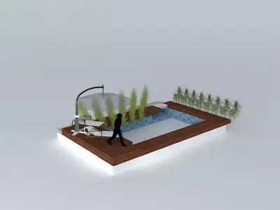 Pool deck and lounging area Free 3D model