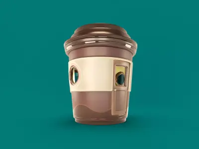 Low Poly Market Stall Kiosk  coffee cup Free low-poly 3D model