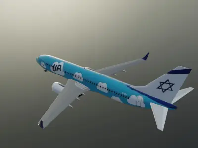EL AL UP Boeing 737-800 low poly 3D model with cockpit Low-poly 3D model