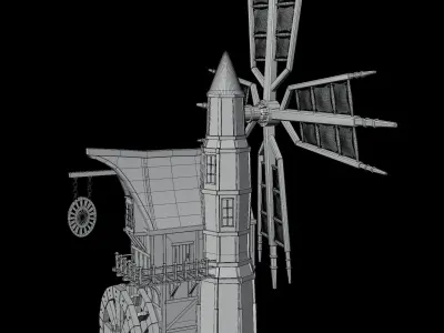 Windmill and Water wheel Game Ready Low-poly 3D model