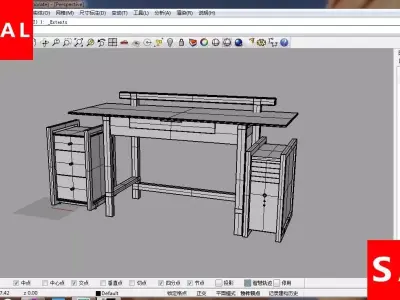 Computer desk with cabinet and  main box Low-poly 3D model