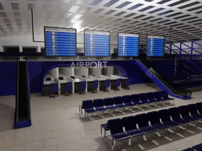Airport interior Low-poly 3D model