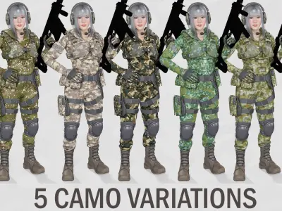Tactical soldier Female low poly game ready  Low-poly 3D model
