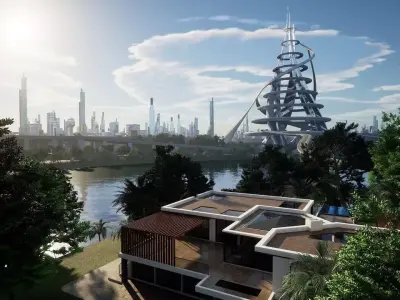 Futuristic Procedural City Free low-poly 3D model