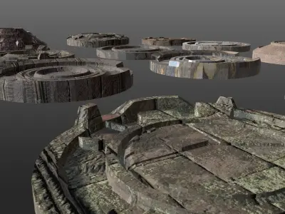 3D ancient stand base KITBASH Low-poly 3D model