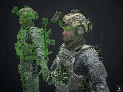 Soldier- Captain- Police- Full Set Accessories and Weapon Low-poly 3D model