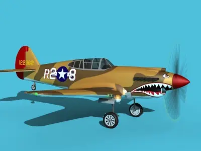 Curtiss P-40B Warhawk V15 USAAF 3D model
