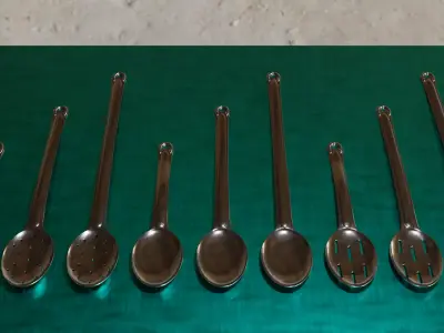 Commercial Cooking Spoons - Flat Laying Low-poly 3D model