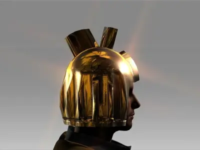 Low poly golden geometrical helmet Low-poly 3D model