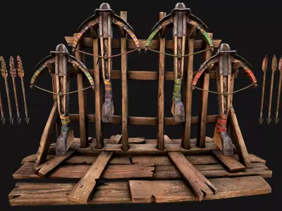 Medieval Crossbow Weapon Rack Stand Armory Pack Low-poly 3D model