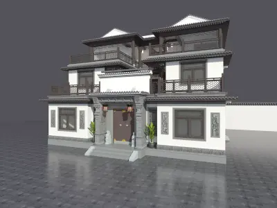 Chinese architecture Low-poly 3D model