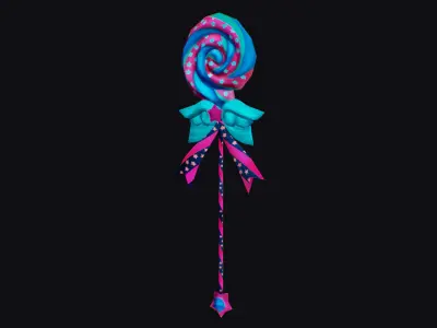 Wand Lollipop Magical Candy Wizard Scepter Weapon Blue Stick Low-poly 3D model