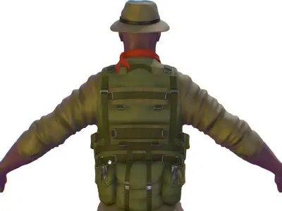 High Poly Black Man Soldier Green Armor Low-poly 3D model