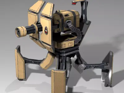 Military low-poly folding sentry gun with animation Free low-poly 3D model