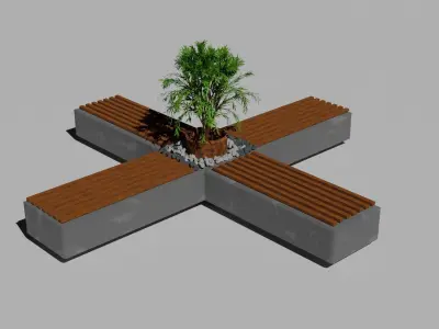 bench concrete with plant 3D model
