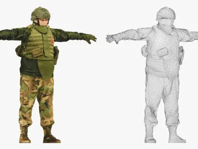 001184 soldier in T pose lowpoly 3D model