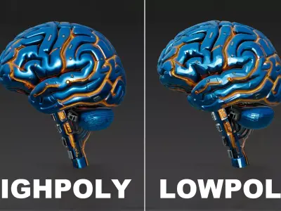 Blue Cyberpunk Brain Lowpoly Highpoly Bundle Low-poly 3D model