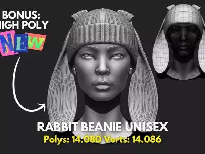 Rabbit Beanie Hat Cap - COMMERCIAL USE - WOLVES STUDIO Low-poly 3D model