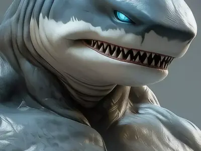Muscular Shark Warrior Character Anthropomorphic Fighter Boxing Low-poly 3D model