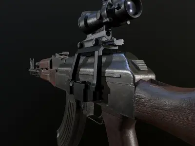 AK-47 Rifle with Acog Scope PBR Low-poly 3D model